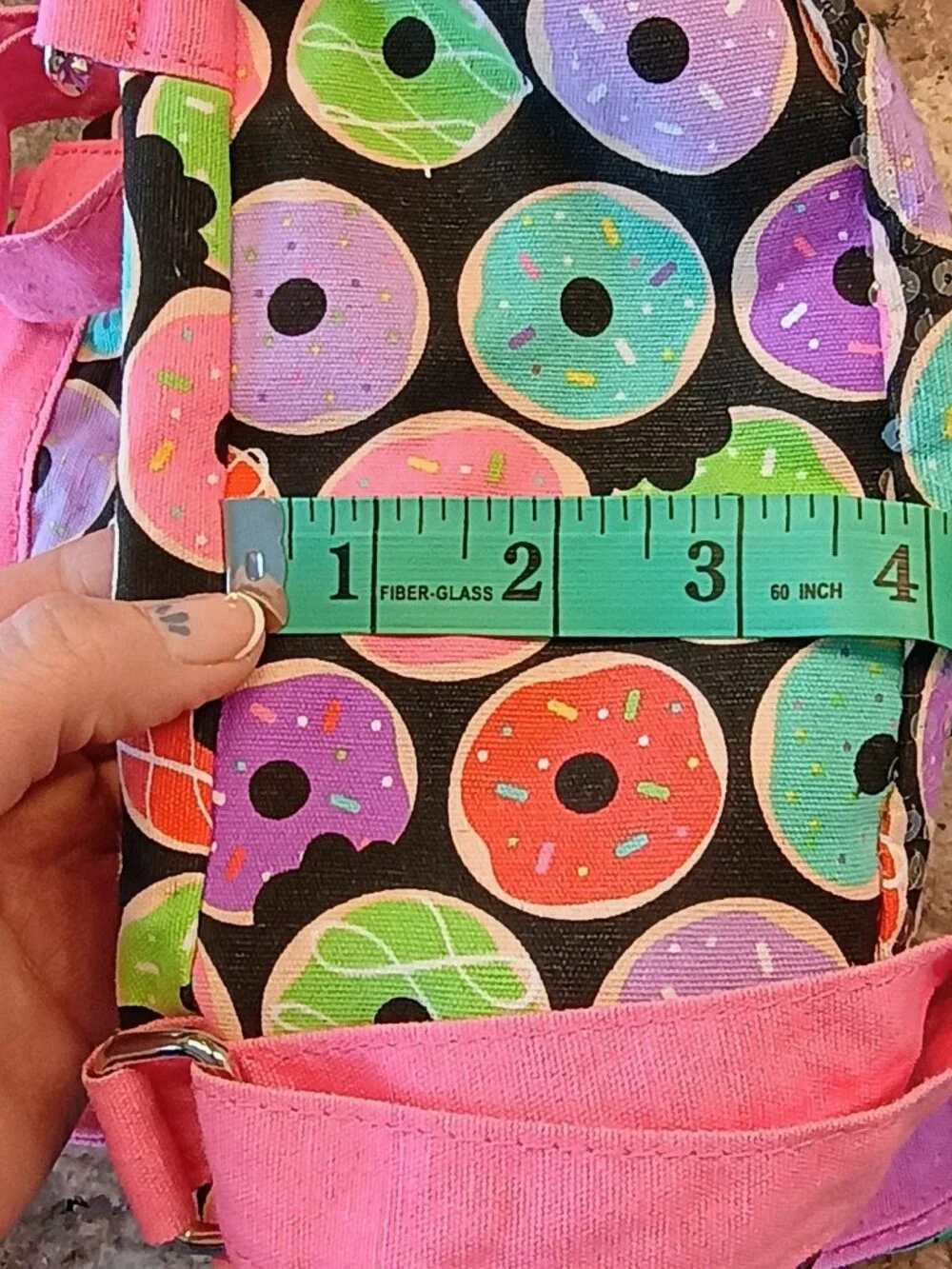Donut Print Mini Backpack Pink Drawstring Backpack Sequin Accent Small Book Bag